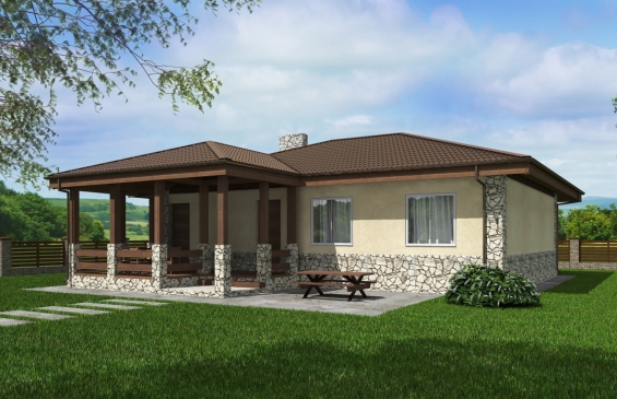 Одноэтажный дом с террасой Rg6533