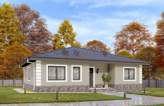 Одноэтажный дом с террасой, тремя спальнями и отделкой штукатуркой. Rg6562