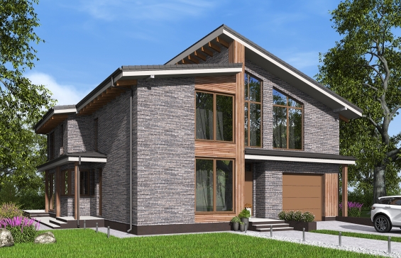 Одноэтажный дом с мансардой, кухней-столовой, кабинетом и тремя спальнями Rg6595 - Вид1