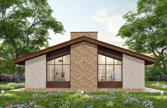 Rg6597 - Одноэтажный дом с террасой  и без чердачного перекрытия.